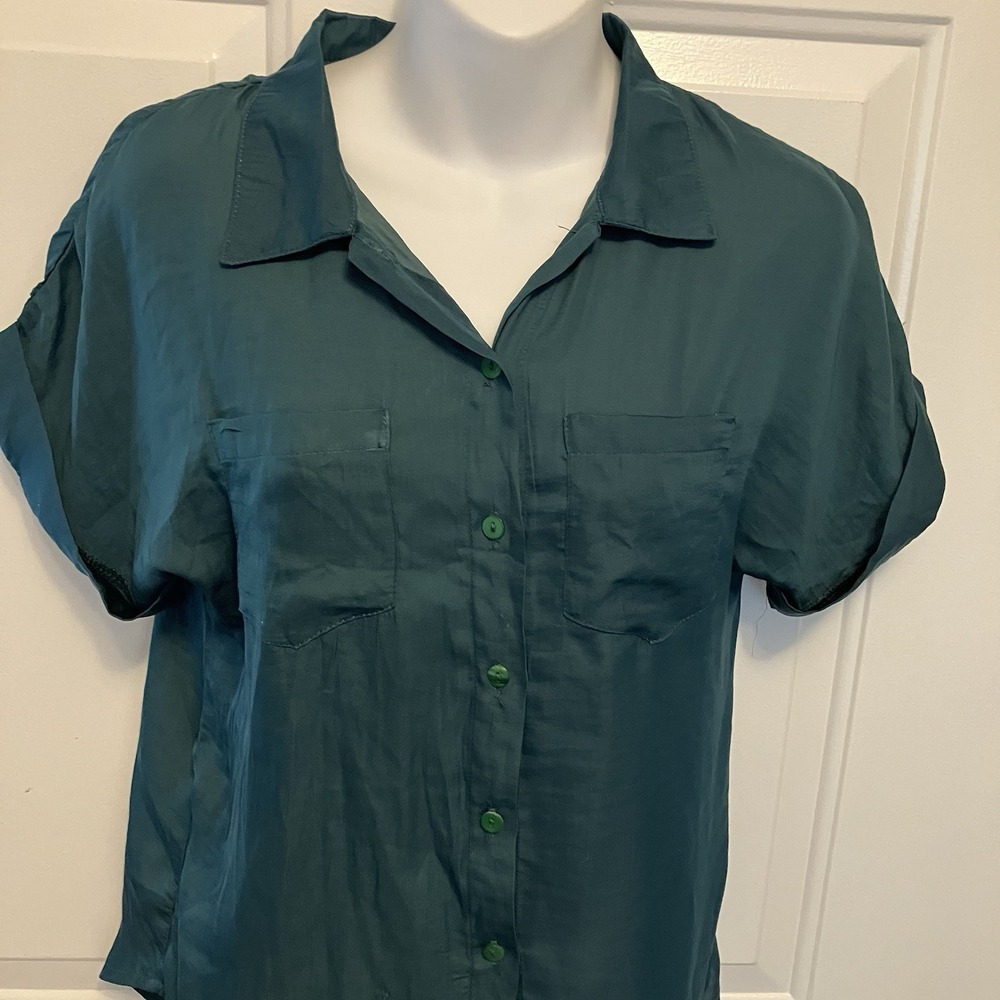 Brickyard Buffalo Sz Medium Button Up Hunter Green Shirt Top Womens Short Sleeve